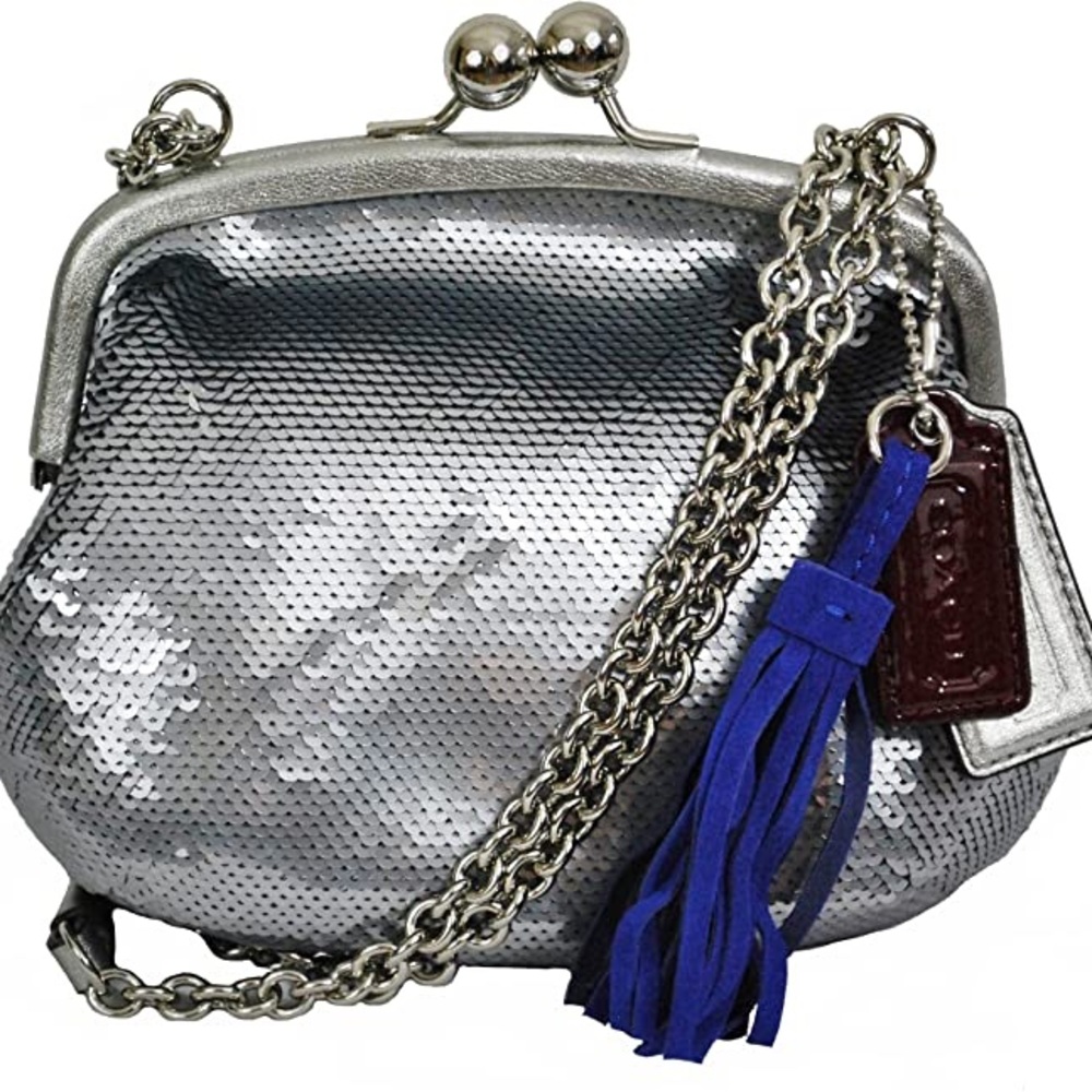 New with Tags COACH Full Price 21218 POPPY SEQUIN Pewter Evening Bag  Below $258